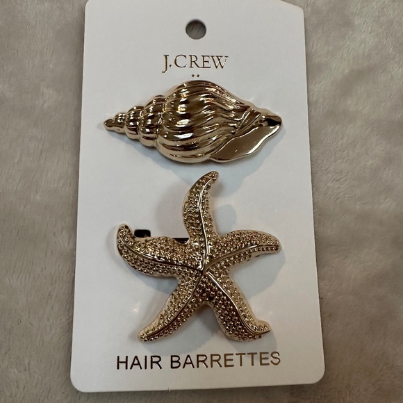 NWT J CREW HAIR BARRETTES GOLD SEA SHELLS - Picture 1 of 1